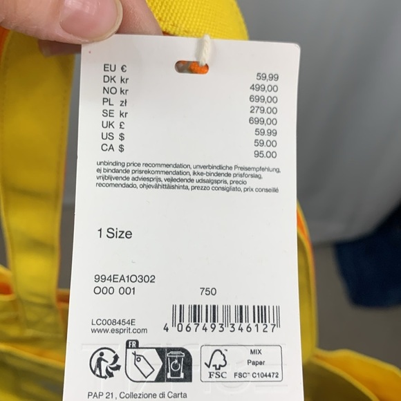 Esprit Yellow Tote Bag- NWT - Picture 11 of 11
